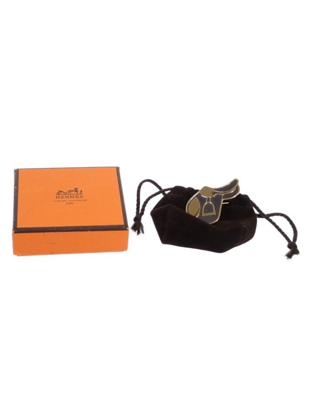 Hermes Cheval Scarf Ring Metal Black Gold - Picture 2 of 11